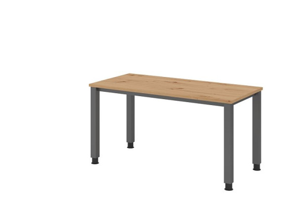 Hammerbacher Schreibtisch QS614, 140 x 67 cm, Platte: Asteiche, 25 mm dick, 4-Fuß-Gestell in Graphit (ähnlich RAL 7012), Arbeitshöhe 68,5-81cm, VQS614/R/G