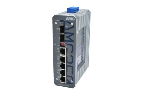 AMG Systems Industrieller 6 Port Unmanaged Switch, 4x10/100/1000 RJ45, 12-56VDC Eingangsspannung, AMG350-4G-1C-1S