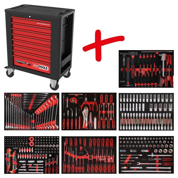 KS Tools PERFORMANCEplus Werkstattwagen-Satz P15, mit 403 Werkzeugen und 7 Schubladen, 815.7403