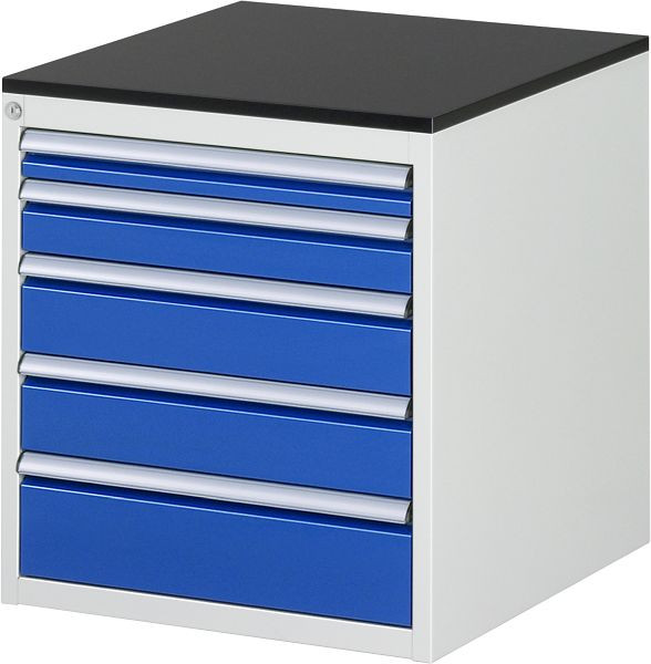 RAU Schubladenschrank Serie 7000, B580xT650xH640mm, Schubladen: 1xH60, 1xH90, 2xH120, 1xH150mm, Arbeitsplatte melaminharzbeschichtet, 03-L3.11A-M.11