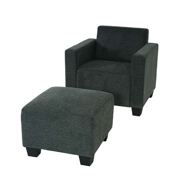 Mendler Modular Sessel Loungesessel mit Ottomane Lyon, Stoff/Textil, anthrazit-grau, 75609+75610