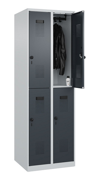 C+P Doppelstöckiger Spind Evolo PLUS, 4 Fächer, 1850x600x500mm, 7035/7016, Drehriegel, 049300-20 S10012