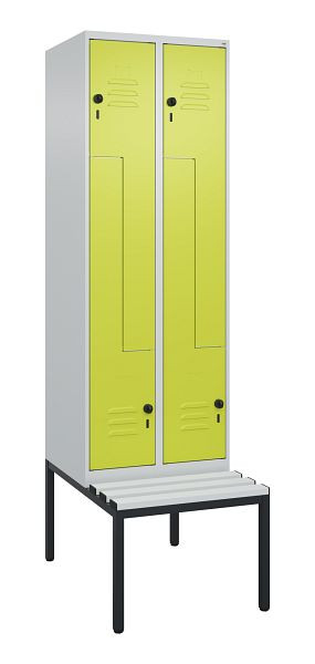 C+P Z-Spind Classic PLUS, mit untergebauter Sitzbank, 4 Abteile, 2120x600x815mm, 7035/0024, Drehriegel, 0800537-204 S10040