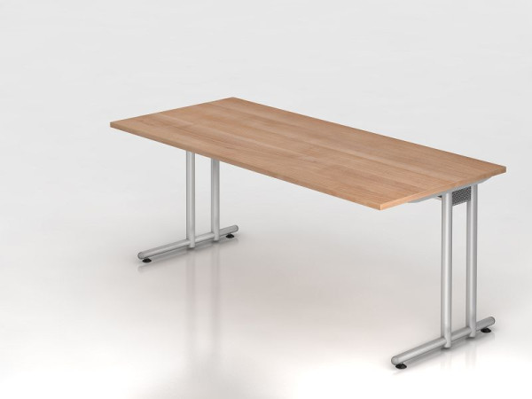 Hammerbacher Schreibtisch C-Fuß 180x80cm Nussbaum/Silber, Arbeitshöhe 72 cm, VNS19/N/S