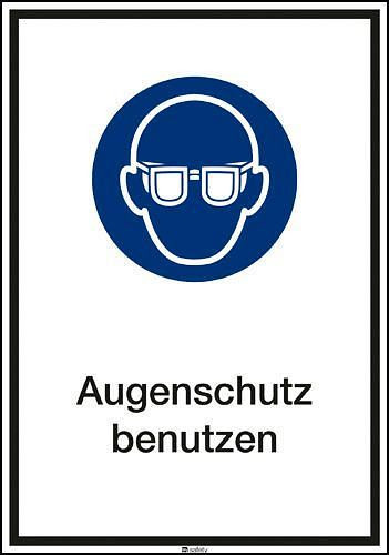 DENIOS Kombischild "Augenschutz benutzen", ISO 7010, Aluminium, 130 x 185 mm, VE: 10 Stück, 267610