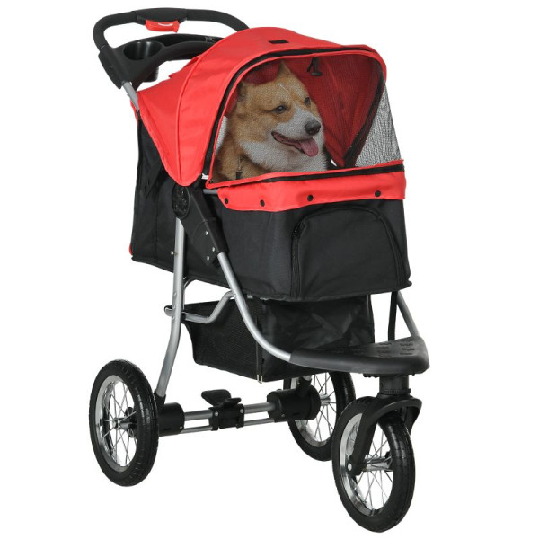 PawHut Hundewagen Hundebuggy mit 3 Rädern klappbar bis 10 kg Oxford Rot+Schwarz 109,5 x 54,5 x 106,5 cm, D00-108RD