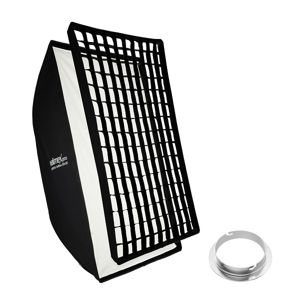 Walimex pro Essential Softbox 80x120cm + Softboxadapter für Elinchrom (Außendurchmesser: 15,2 cm), um 360° drehbar, einfacher Aufbau, inkl. Grid, 1023450