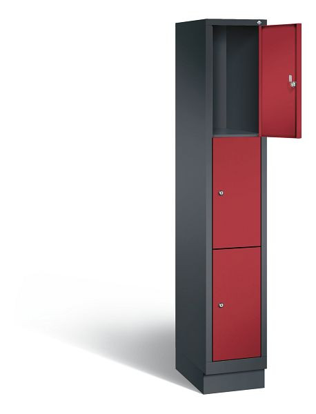 C+P Schließfachschrank Evolo, H1800xB320xT500mm, Farbe: Schwarzgrau / Rubinrot, 48020-103 S10040
