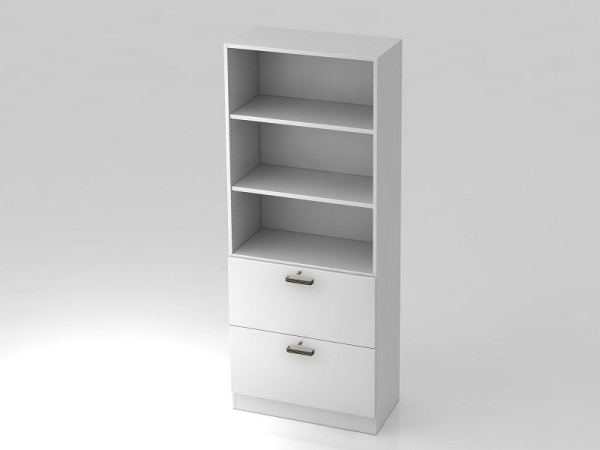 Hammerbacher Schrank 5OH, 2HR, Sockelblende Streifengriff Weiß/Weiß, 80x42x200,4 cm (BxTxH), V7300/W/W/SG