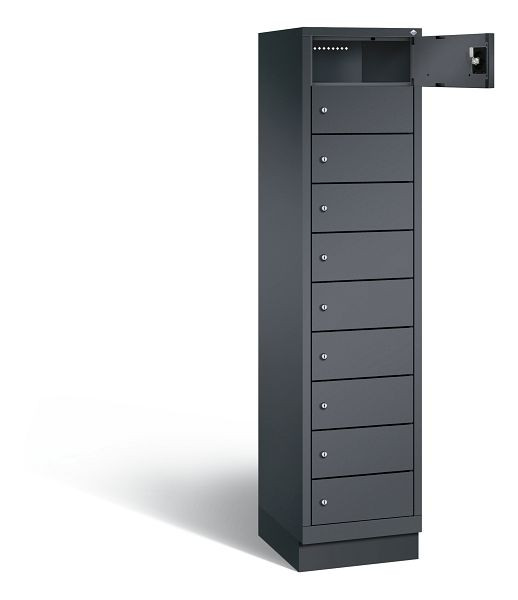 C+P Schließfachschrank Evolo, H1850xB420xT500mm, Farbe: Schwarzgrau, mit Steckdosenleiste, 48020-1210 S10178