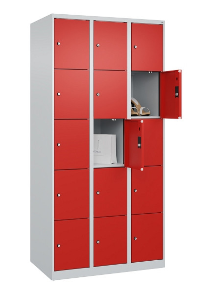 C+P Schließfachschrank Evolo PLUS, 15 Fächer, 1850x900x500mm, 7035/3020, 049000-305 S10005