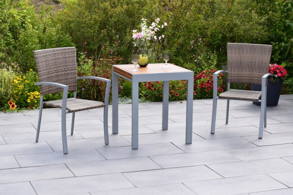 Merxx Savona Set 3-teilig, 2 Stapelsessel, 1 Balkonausziehtisch 65 (130) x 65 cm, Silber/naturgrau, Tischunterkante: 66,5 cm, 50894-228