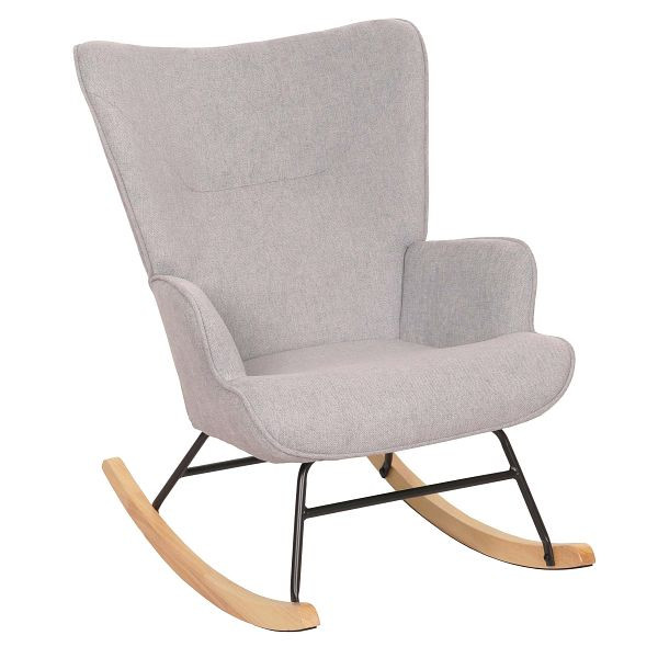 Mendler Schaukelstuhl HWC-N14, Schwingstuhl Relaxsessel Fernsehsessel, Massiv-Holz Metall Stoff/Textil 320g/m², hellgrau, 105729