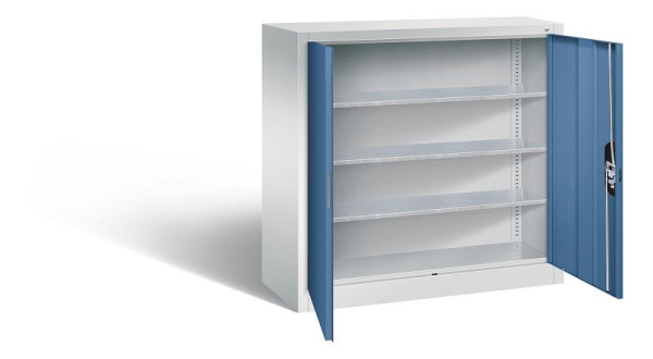 C+P Magazinschrank Serie 13, H1000xB1000xT420mm, Farbe: Lichtgrau / Fernblau, Muldengriff, 133944-21 S10039