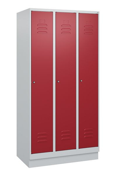 C+P Umkleidespind Classic PLUS mit Mitteltrennwand, Sockel, 3 Abteile, 1800x900x500mm, 7035/3003, Zylinderschlösser, 0800207-30F S10016