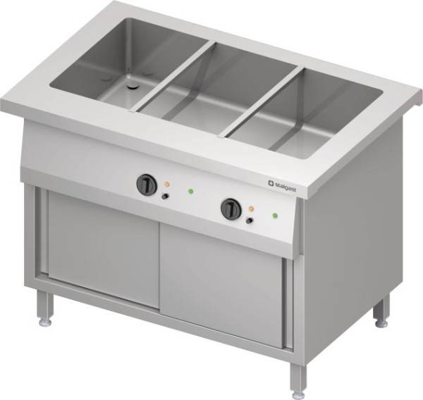 Stalgast Edelstahl Bain-Marie-Station "Free Flow" mit einem Becken 3x GN1/1, Wärmeschrank und Schiebetüren, 1132x750x880 mm Granitabdeckung, FF11215