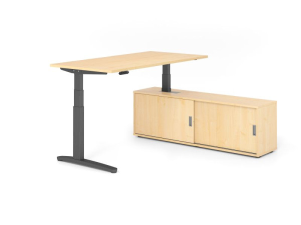 Hammerbacher Schreibtisch XBHM16, 160x80cm, Platte: Ahorn, 25mm dick, C-Fuß Gestell Graphit, Höhe: 65 - 129 cm, Ahorn, VXBHM16SB/3/G/3/3