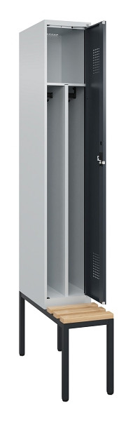 C+P Spind Evolo PLUS, 1 Abteile, 2120x300x815mm, 7035/7016, Haken 4, Zylinderschloss, Sitzfläche Buche-Hartholz, Sitzbank, 0490507-10F S10040