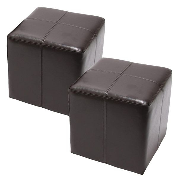 Mendler 2er-Set Sitzwürfel Hocker Sitzhocker Onex, Leder + Kunstleder, 36x36x36cm, braun, 9308+9308