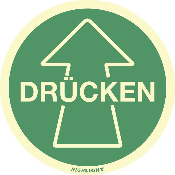 Moedel Piktogramm Drücken mit Pfeil, Folie, langnachleuchtend, Ø 100 mm, 52318