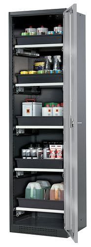 asecos Chemikalienschrank Systema-T CS-55RG, Korpus anthrazit, Flügeltüren silber, 5 Tablarauszüge, 209004