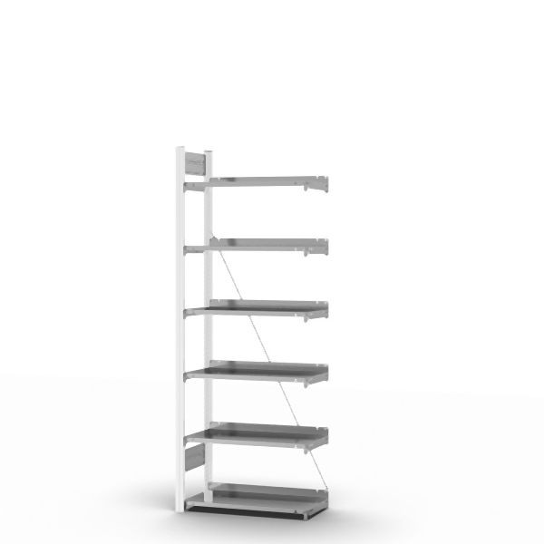 hofe Anbauregal, zerlegt, 6 Böden 2000 x 300 x 750 mm, verzinkt Stützprofile - Verkehrsweiß/RAL 9016, HWA20307EX