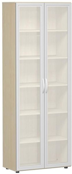 geramöbel Flügeltürenschrank mit satinierten Glastüren im Holzrahmen, mit Standfüßen, inkl. Türdämpfer, 800x420x2160, Ahorn, S-386821-GTA