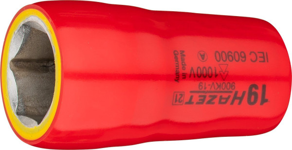 Hazet Steckschlüsseleinsatz, Sechskant, schutzisoliert, Vierkant hohl 12,5 mm (1/2 Zoll), Außen-Sechskant-Tractionsprofil, 19 mm, 900KV-19
