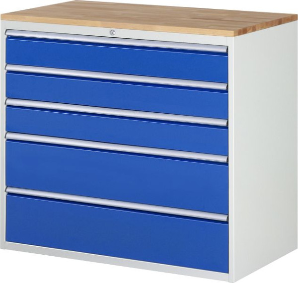 RAU Schubladenschrank Serie 7000, B1145 x T650 x H1035mm, Schubladen: 3xH150, 2xH240 mm, Buche-Massiv-Arbeitsplatte, Stärke 25mm, 03-XXL7.4A-B.11