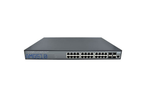 AMG Systems Managed Switch, 22(24)x1GBT RJ45 mit 30W PoE, 460W Budget, 2x 1GFX SFP Slots, AMG510-22GAT-2CAT-2S-P460