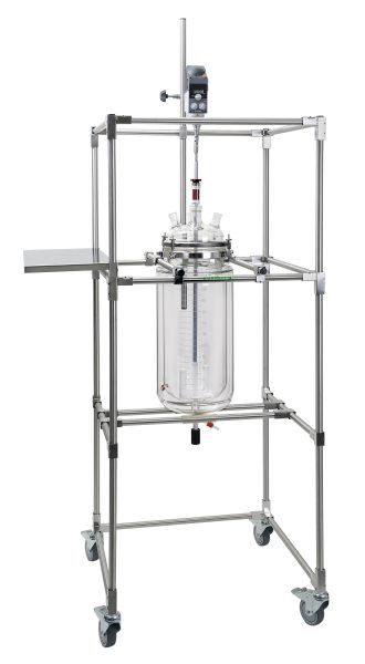 Rettberg Fahrbares Gestell für Reaktionsgefäße 6-20 Liter, mit Flanschhalterung NW 150, seitliches Tablar, Edelstahl, 134291205