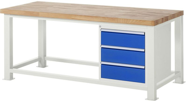 RAU Schwerlastwerkbank-2.500 kg Traglast, B2000xT900xH900xS50mm, 3xSchublade-TA, 03-SLW-R157A1-209B5S.11