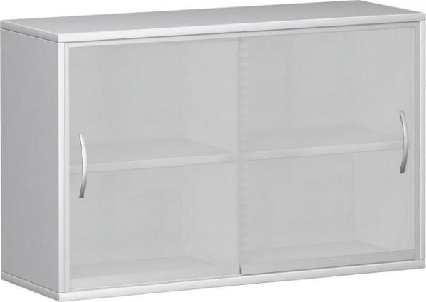 geramöbel Schiebetürenschrank mit satinierten Glas-Schiebetüren, mit Mittelseite, 2 Dekor-Einlegeböden, 1200x425x768, Weiß, N-10SG212-W