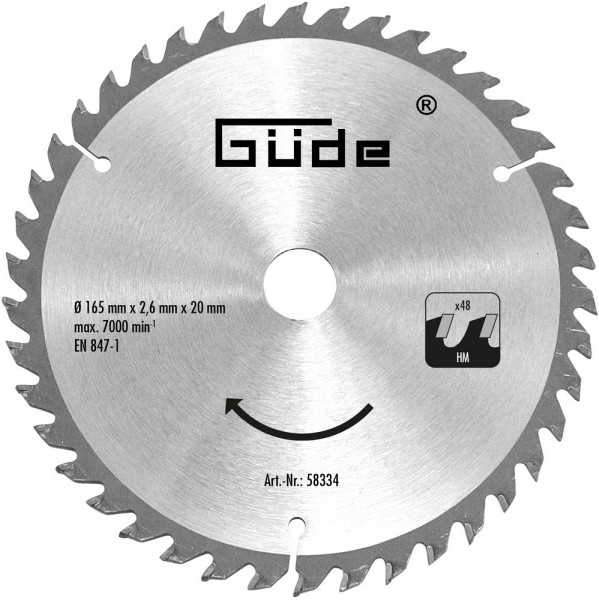 Güde Holzsägeblatt HM 165x20x48Z, Sägeblatttyp: HM, 58334, 4015671650276