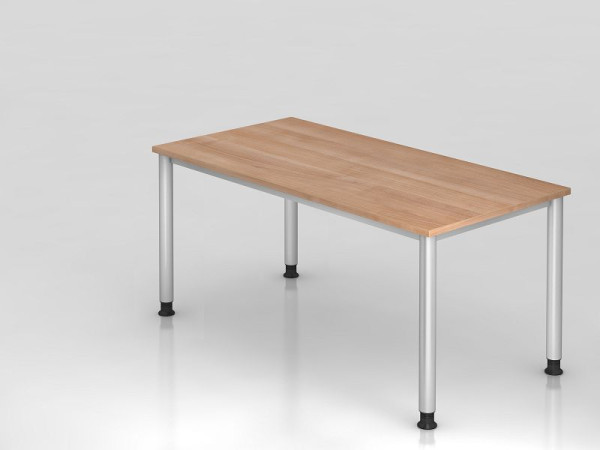 Hammerbacher Schreibtisch 4 Fuß rund 160x80cm Nussbaum/Silber, Rechteckform, VHS16/N/S