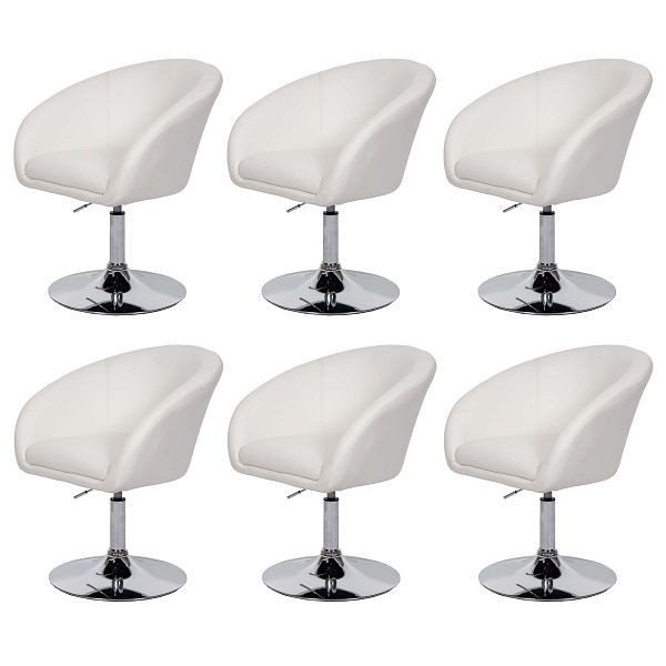 Mendler 6er-Set Esszimmerstuhl HWC-F19, Küchenstuhl Drehstuhl Loungesessel, drehbar höhenverstellbar, Kunstleder weiß, 6x69248