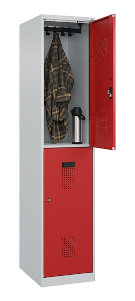 C+P Doppelstöckiger Spind Evolo PLUS, 2 Fächer, 1850x400x500mm, 7035/3000, Zylinderschloss, 049300-12 S10030