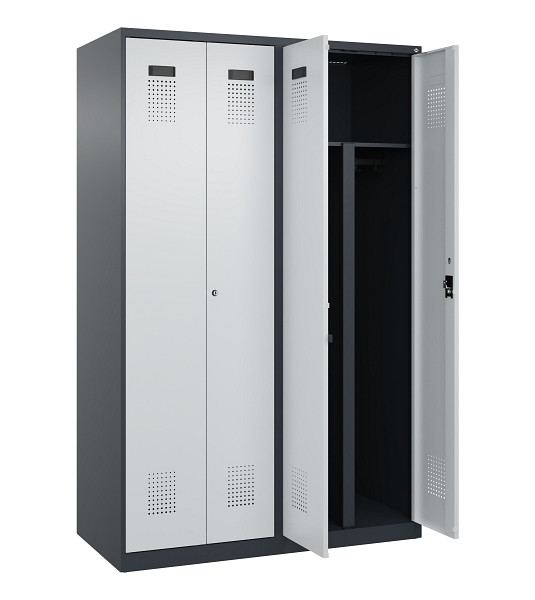 C+P PSA Schwarz-Weiß-Spind Evolo PLUS, 4 Abteile, 1850x1200x500mm, 7016/7035, Zylinderschloss, 049002-40P S10044