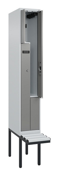 C+P Z-Spind Evolo PLUS, Bank, 2 Fächer, 2120x300x815mm, 7035/0004, Zylinderschloss, Material Sitzfläche Kunststoff, 0490437-102 S10095