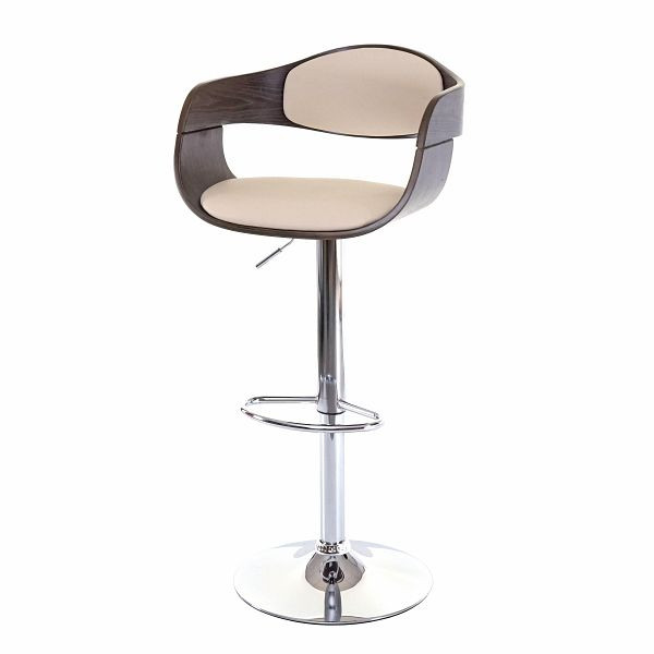 Mendler Barhocker HWC-A47, Barstuhl, Holz Bugholz Retro-Design, grau, Kunstleder creme, 62878