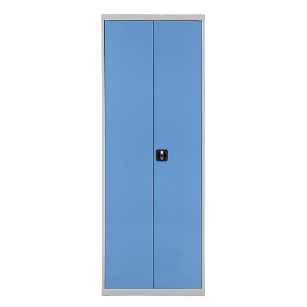 ADB Regalschrank mit Tür, 11 Fachböden + 48 Lagersichtkästen, RAL 7035/5012, 42825