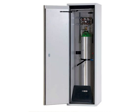 asecos Gasflaschenschrank feuerbeständig G90, 1 x 50 l Flasche, B 600 mm, Tür links, grau/gelb, 165310