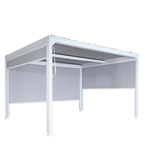 Mendler Alu Pergola HWC-L41 mit 3x Seitenwand, Lamellen-Pavillon, stabiles 8cm-Metall-Gestell 3x3,7m, weiß, 98785+98786+98971+2x98788+98790
