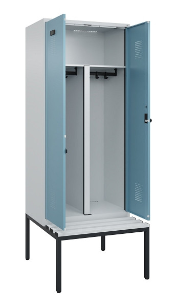 C+P PSA Doppel-Spind Evolo PLUS, Bank, 2 Abteile, 2120x800x815mm, 7035/0010, Drehriegel, Sitzfläche Kunststoff, Sitzbank, 0490527-22P S10063