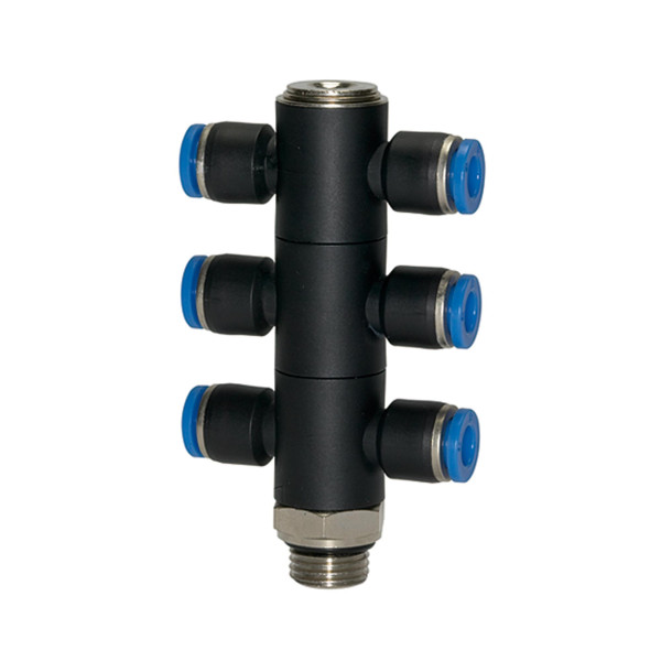 Riegler T-Mehrfachverteiler »Blaue Serie«, 6-fach drehbar, G 1/2 außen Ø12mm, 135717