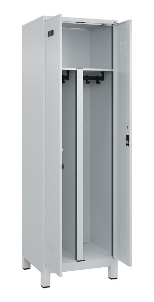 C+P PSA Schwarz-Weiß-Spind Evolo PLUS, mit Füßen, 2 Abteile, 1950x600x500mm, 7035, Frontfarbe RAL 7035 Lichtgrau, Zylinderschloss, 049012-20P S10040