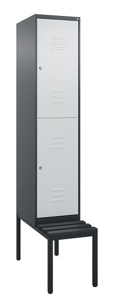 C+P Doppelstöckiger Spind Classic PLUS, 2120x400x815mm, 7016/7035, Zylinderschlösser, mit untergebauter Sitzbank, 0803507-12 S10028