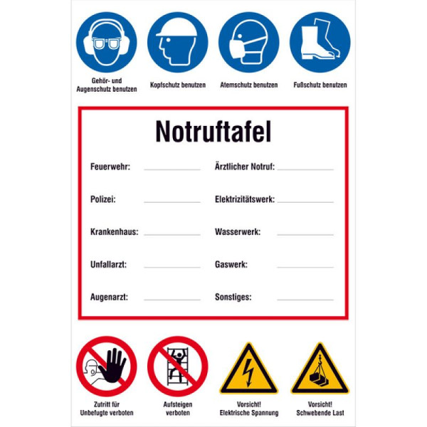 Stein HGS Sicherheitsaushang, Notruf-Tafel für Baustellen, zur Selbstbeschriftung, 50.b2075