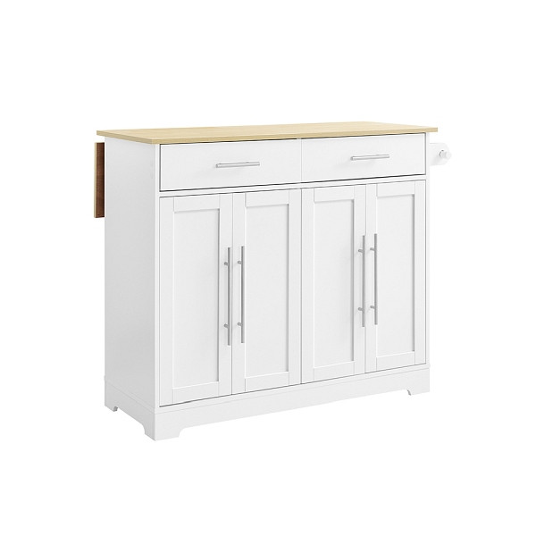 SoBuy Kücheninsel auf Rollen Servierwagen mit Rollen Küchenwagen mit ausziehbarer Arbeitsplatte, Weiß 113x91x(44-69) cm, FKW129-WN
