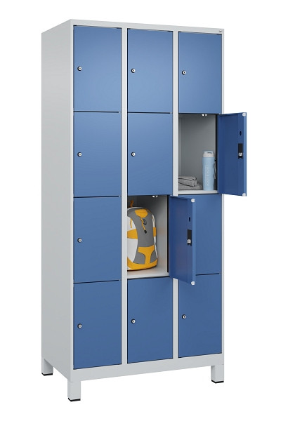 C+P Schließfachschrank Evolo PLUS, mit Füßen, 12 Fächer, 1950x900x500mm, 7035/5, Frontfarbe RAL 5023 Fernblau, 049010-304 S10008